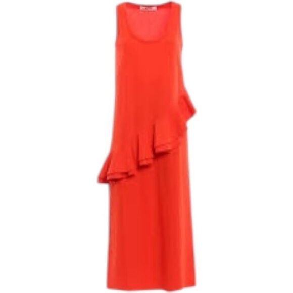 MSGM Orange Scoop Neck Cotton Midi Dress Size M Ruffe Embellished Vibrant - Picture 3 of 15